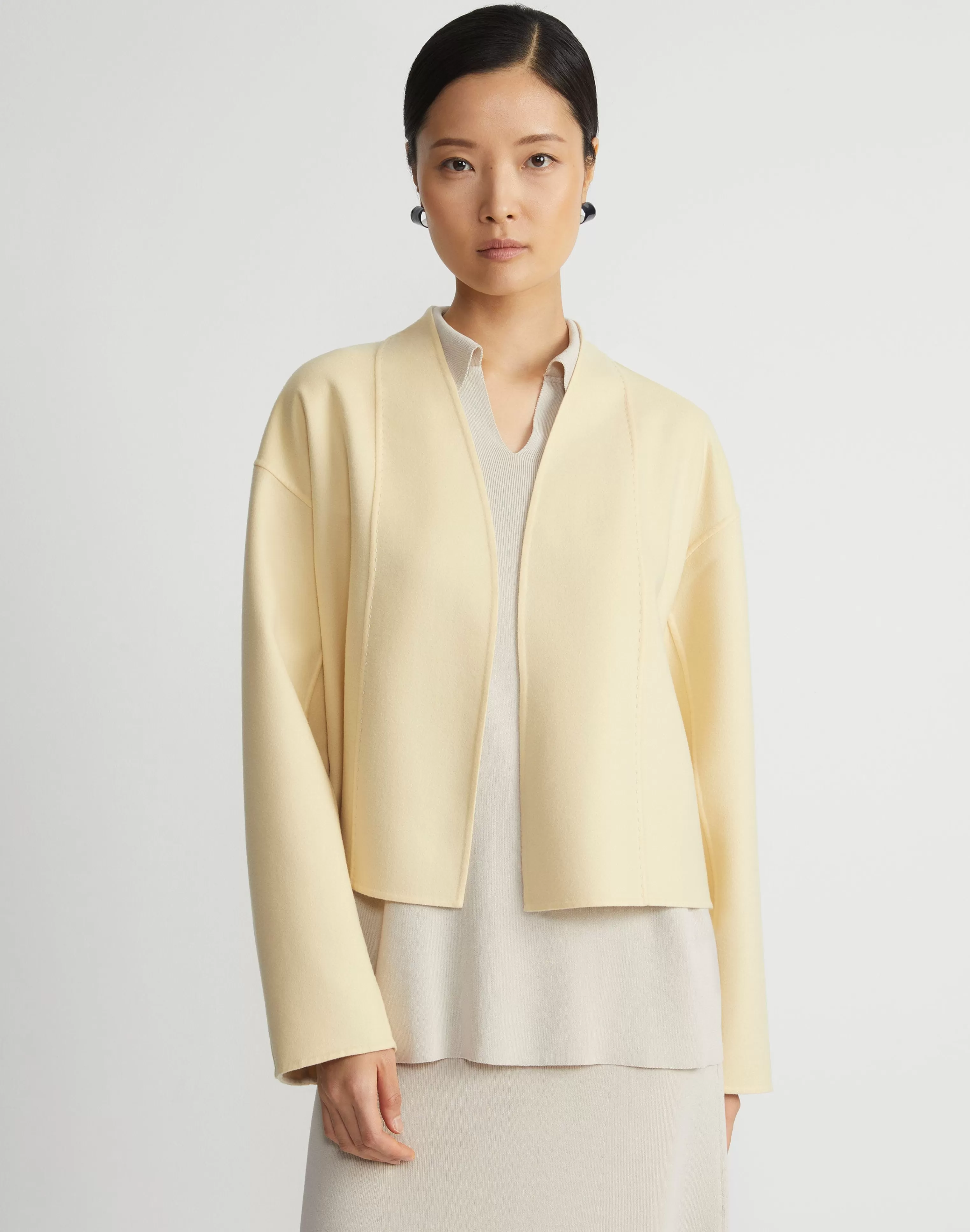 Wool-Silk Double Face Reversible Open Front Jacket<Lafayette 148 New York Cheap